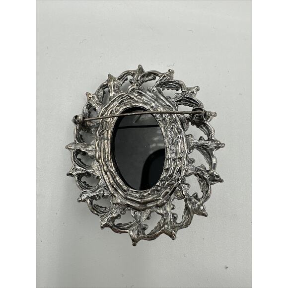Vintage Stone & Faux Pearl Silver Brooch,  Black, J-01-19 - Picture 11 of 11